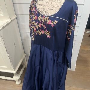 Indian Anarkali Dress with Pink & Gold Embroidery and Dupatta